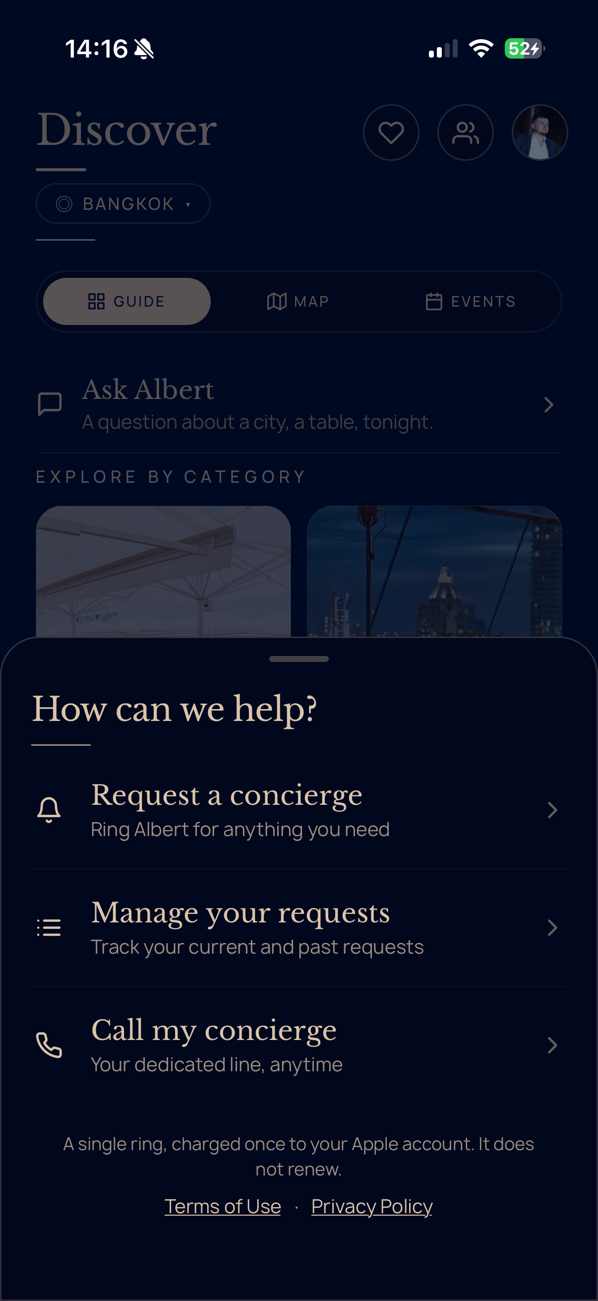 A club member asking for a concierge