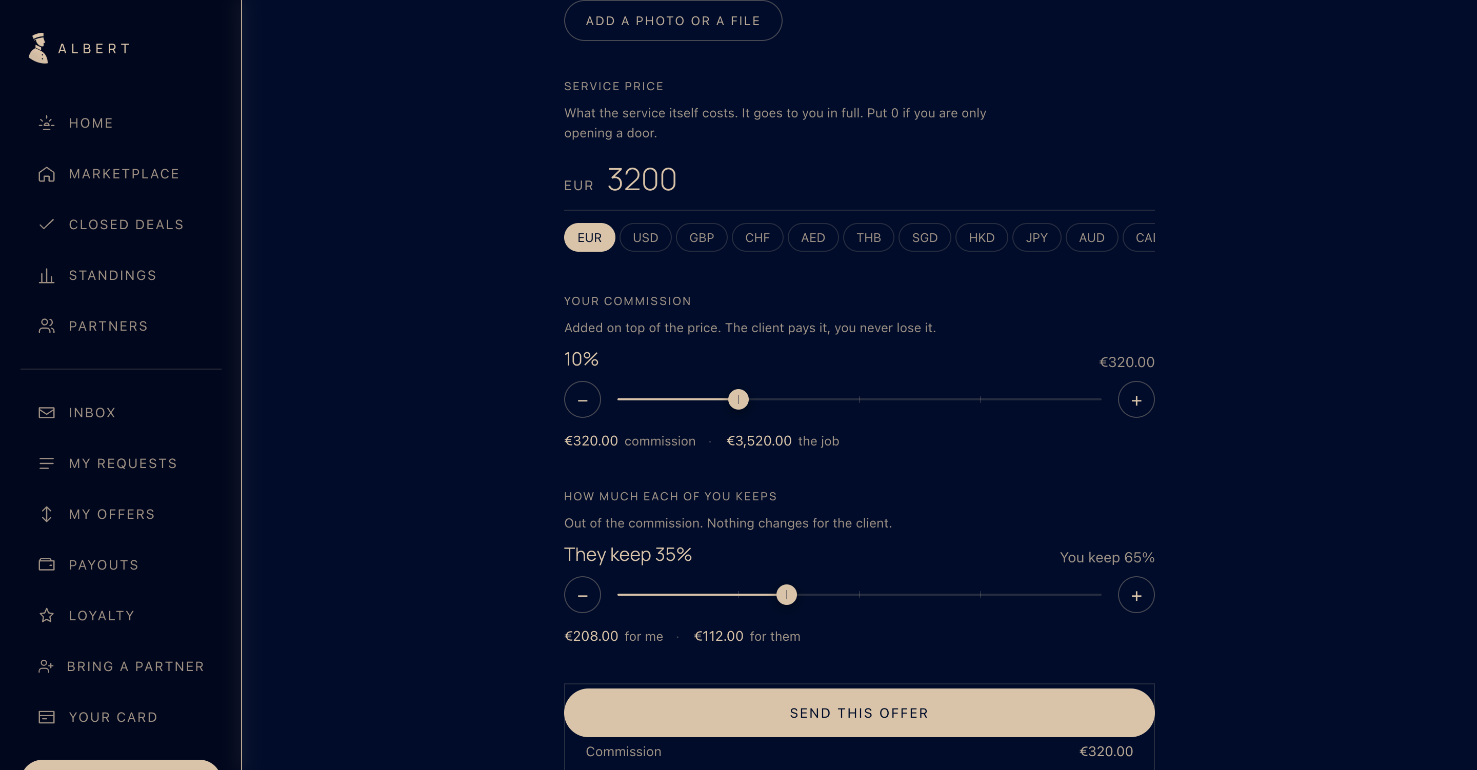Setting the price, the commission and how it splits, before sending an offer